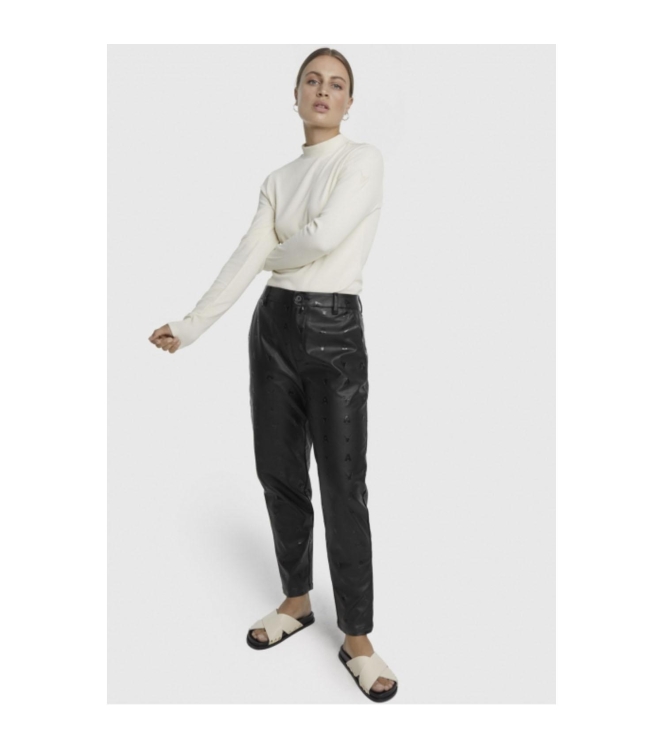 Alix the Label Ladies Woven Logo Faux Leather Pants 999 black