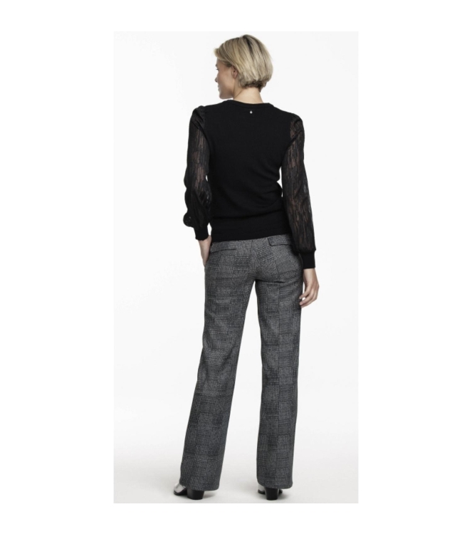Tramontana Trousers Suedine Prince de Galle Print Blacks