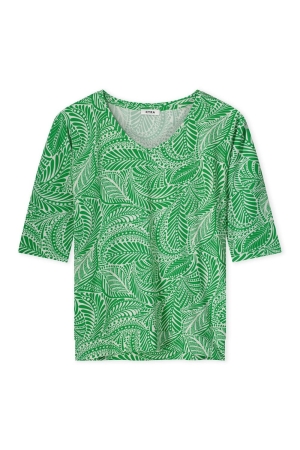 Kyra top s.slv bi-color print travel 307 fern green