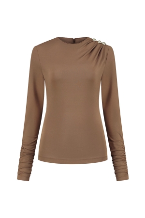 Nikkie Drape Shoulder Top 5033 Autumn Brown