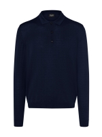 Maerz Pullover Polokragen Knopf 1/1 Arm 399 d.blauw