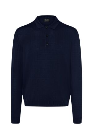 Maerz Pullover Polokragen Knopf 1/1 Arm 399 d.blauw