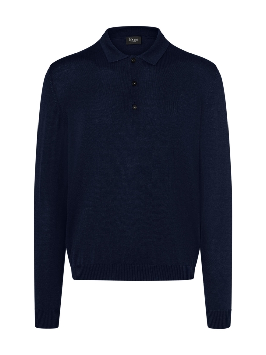 Maerz Pullover Polokragen Knopf 1/1 Arm 399 d.blauw