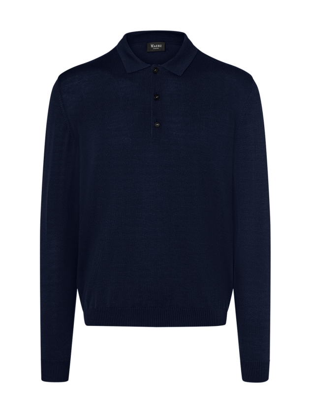 Maerz Pullover Polokragen Knopf 1/1 Arm 399 d.blauw