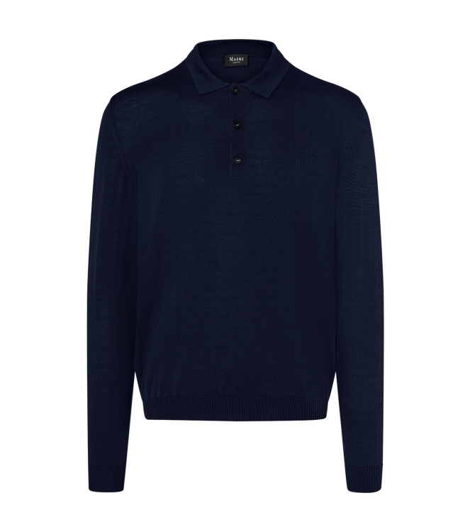 Maerz Pullover Polokragen Knopf 1/1 Arm 399 d.blauw