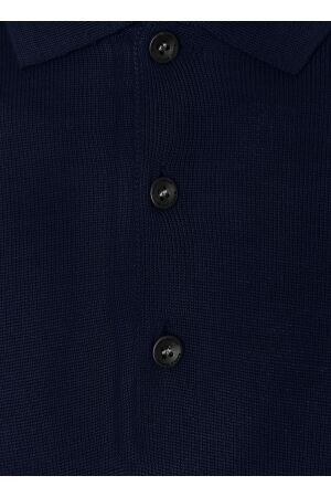 Maerz Pullover Polokragen Knopf 1/1 Arm 399 d.blauw