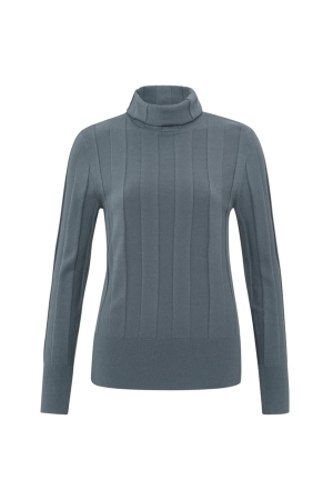 Yaya Rib high neckline sweater ls Stormy Wheather Blue