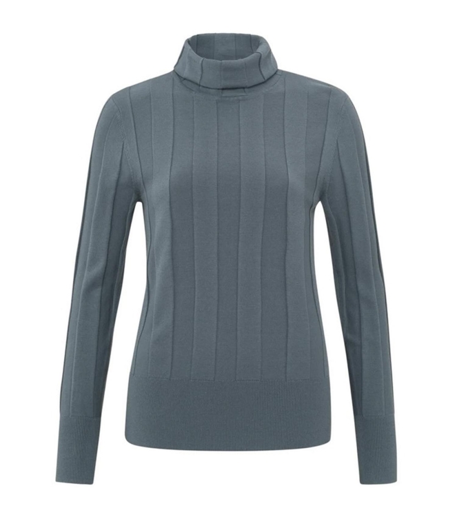 Yaya Rib high neckline sweater ls Stormy Wheather Blue