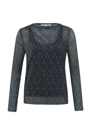 Yaya Mesh top with boatneck Blueberry Blue Dessin