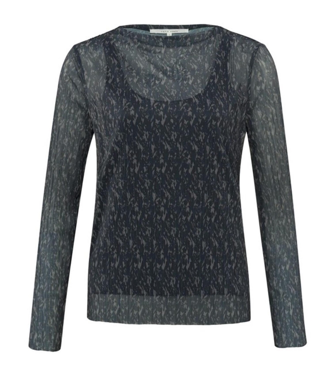 Yaya Mesh top with boatneck Blueberry Blue Dessin
