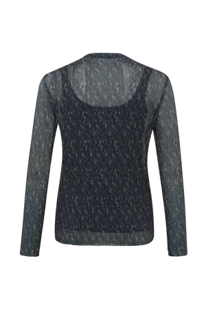 Yaya Mesh top with boatneck Blueberry Blue Dessin