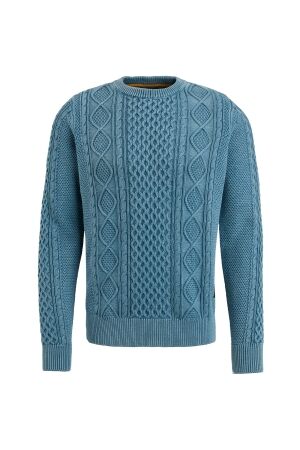 PME Legend R-neck garment dye cable knit 5138 Real Teal