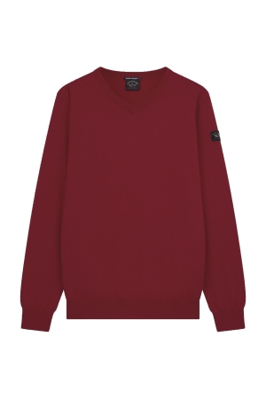 Paul and Shark Wool V-Neck w. iconic badge 813 Red