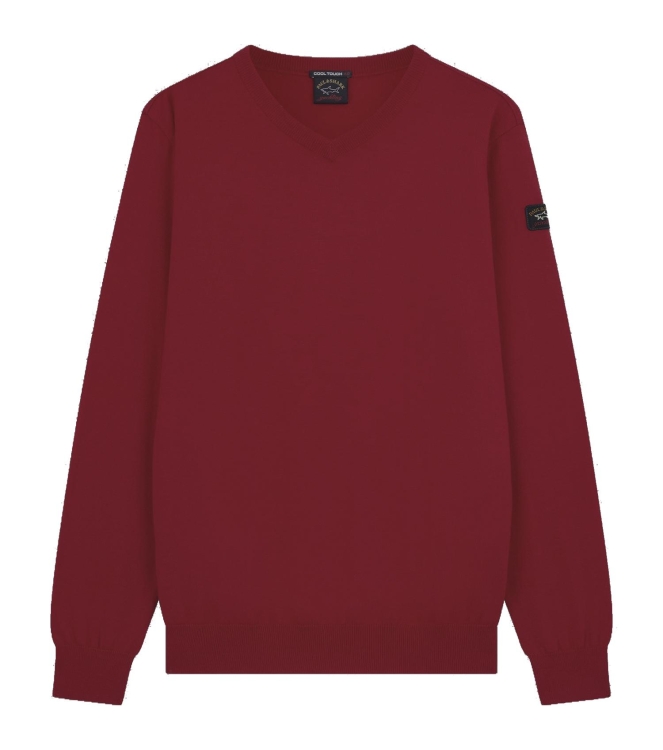 Paul and Shark Wool V-Neck w. iconic badge 813 Red
