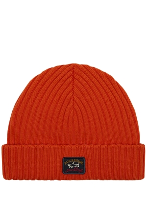 Paul and Shark Ribbed Wool Beanie w.Iconic Badge 576 Brique