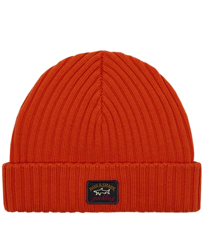Paul and Shark Ribbed Wool Beanie w.Iconic Badge 576 Brique