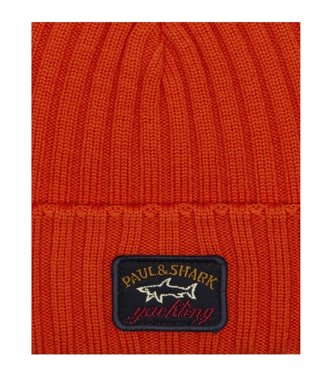 Paul and Shark Ribbed Wool Beanie w.Iconic Badge 576 Brique