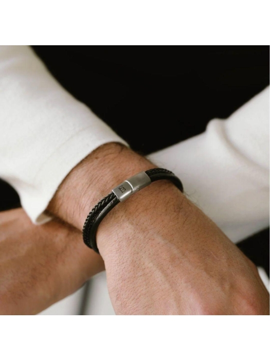 Steel and Barnett Leather Bracelet LBD/005 black