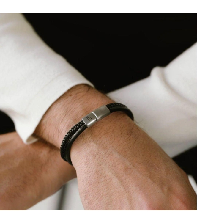 Steel and Barnett Leather Bracelet LBD/005 black