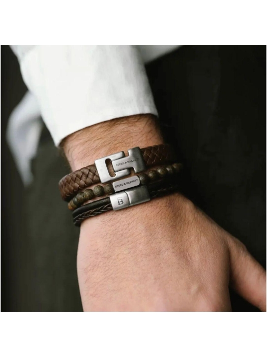 Steel and Barnett Leather Bracelet LBD/006 Brown
