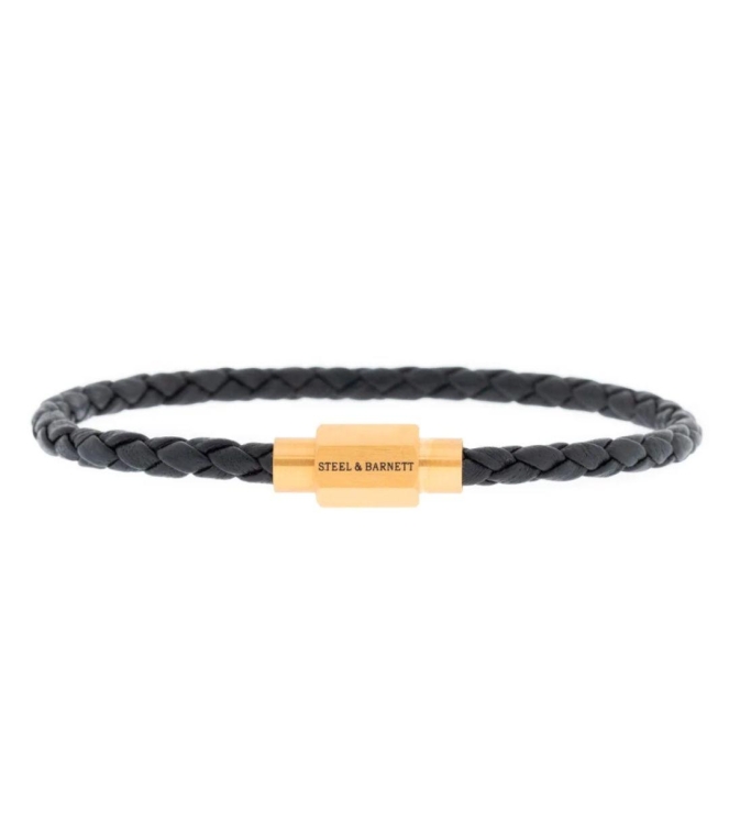 Steel and Barnett Leather Bracelet LBLL/002 Black/Gold