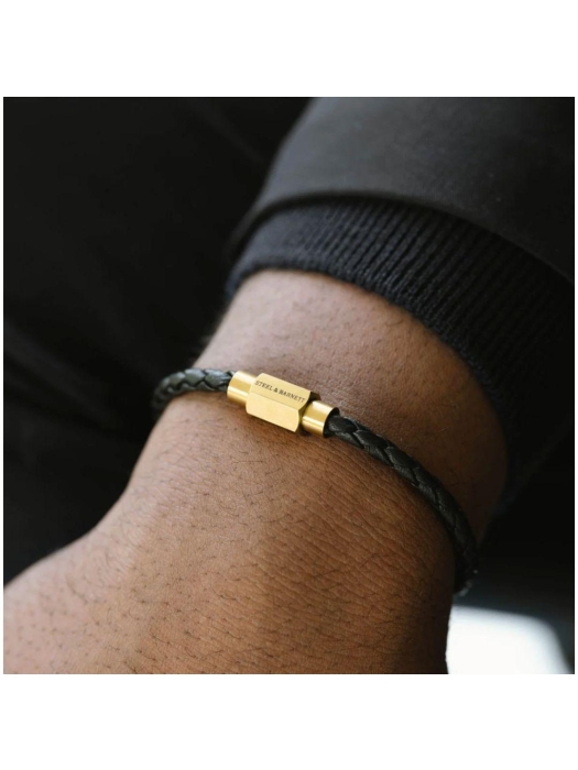 Steel and Barnett Leather Bracelet LBLL/002 Black/Gold