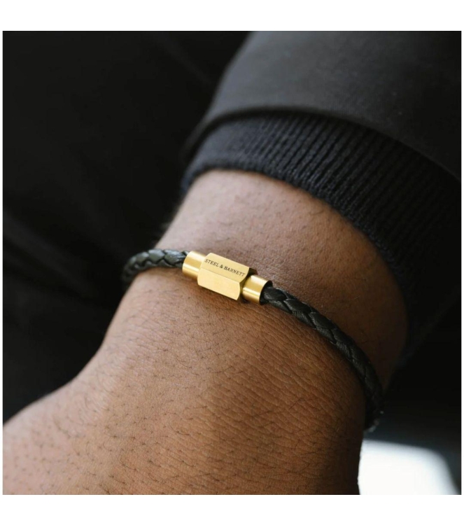 Steel and Barnett Leather Bracelet LBLL/002 Black/Gold