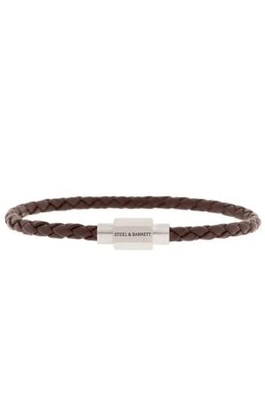 Steel and Barnett Leather Bracelet LBLL/003 Brown/Silver