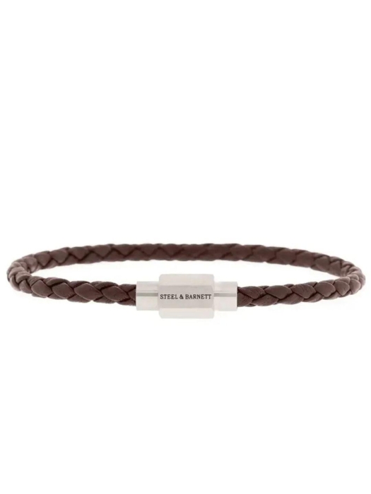Steel and Barnett Leather Bracelet LBLL/003 Brown/Silver