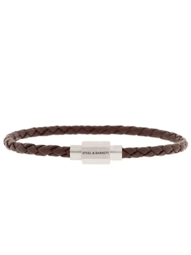 Steel and Barnett Leather Bracelet LBLL/003 Brown/Silver