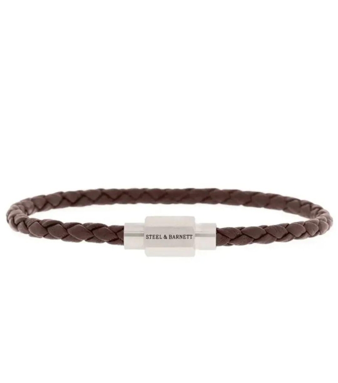 Steel and Barnett Leather Bracelet LBLL/003 Brown/Silver
