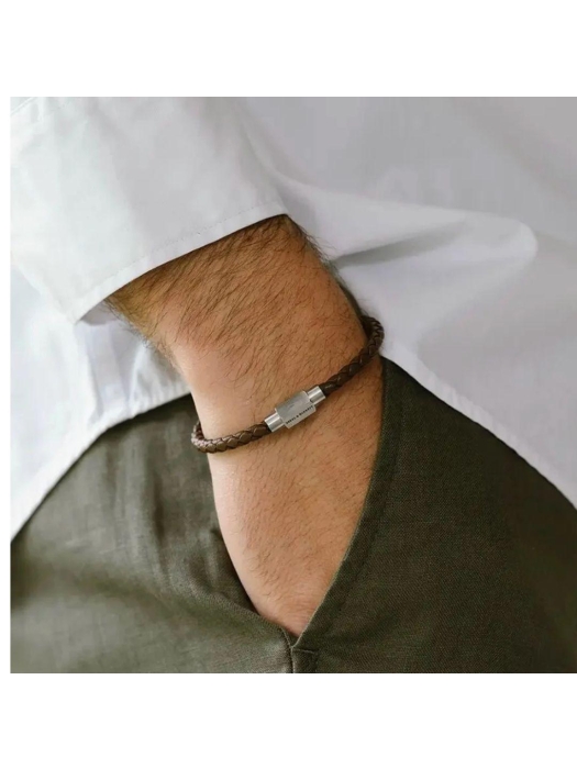 Steel and Barnett Leather Bracelet LBLL/003 Brown/Silver