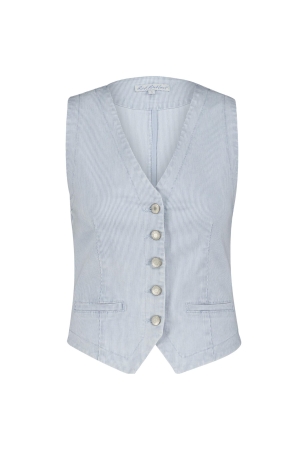 Red Button Waistcoat coloured denim stripe Beach blue