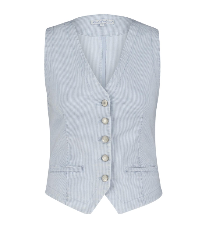 Red Button Waistcoat coloured denim stripe Beach blue