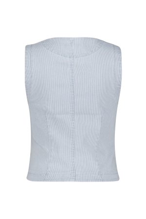 Red Button Waistcoat coloured denim stripe Beach blue