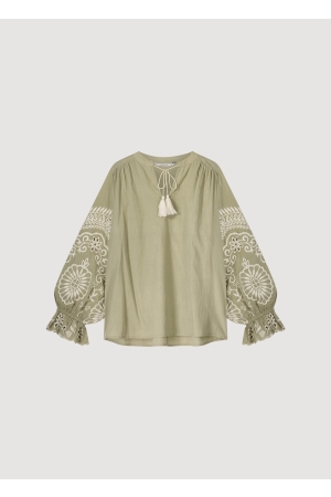 Summum Woman Top Ivory Embroidery 616 Green Lentil