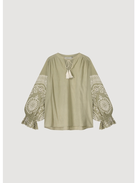 Summum Woman Top Ivory Embroidery 616 Green Lentil