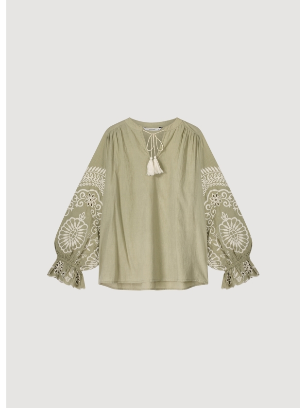 Summum Woman Top Ivory Embroidery 616 Green Lentil