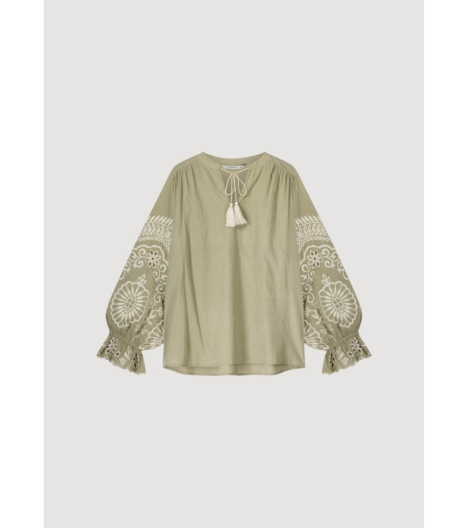 Summum Woman Top Ivory Embroidery 616 Green Lentil