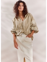 Summum Woman Top Ivory Embroidery 616 Green Lentil