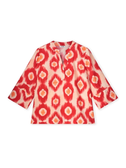 Kyra blouse 3/4 sleeve tiedye dot print 537 salsa red