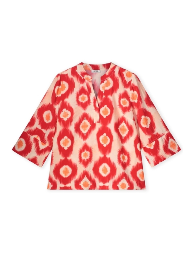 Kyra blouse 3/4 sleeve tiedye dot print 537 salsa red