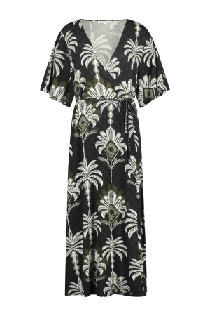 Tramontana Dress Overlap Palm Print Blacks