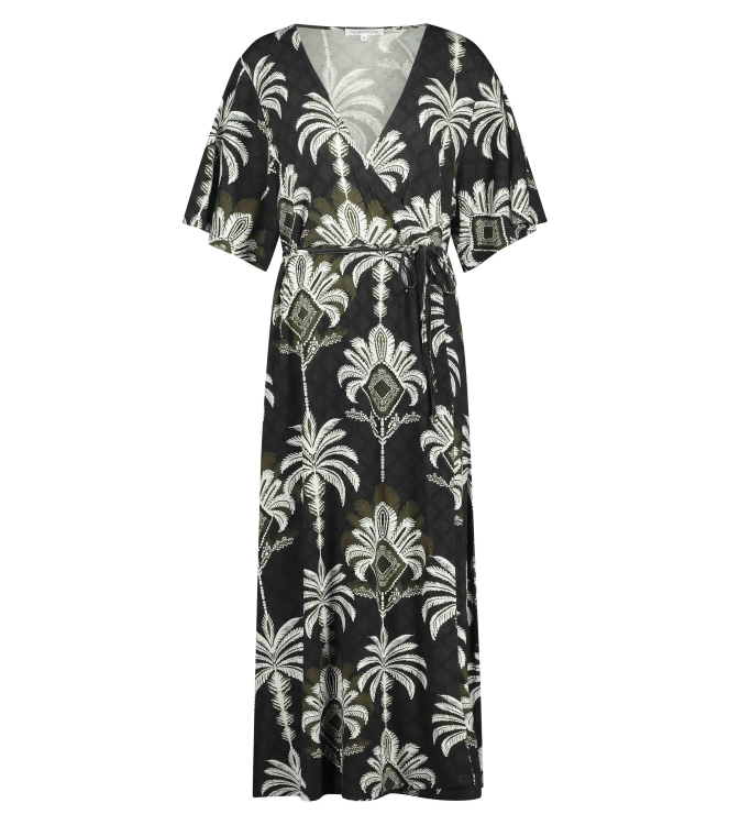Tramontana Dress Overlap Palm Print Blacks