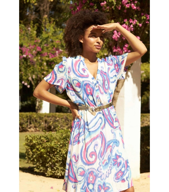 Tramontana Dress Lurex Big Paisley Print Whites