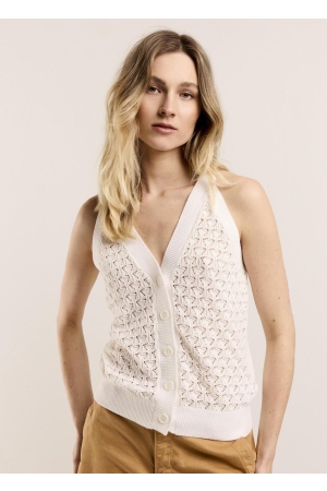 Summum Woman Crochet top high twisted cotton knit 115 Off White