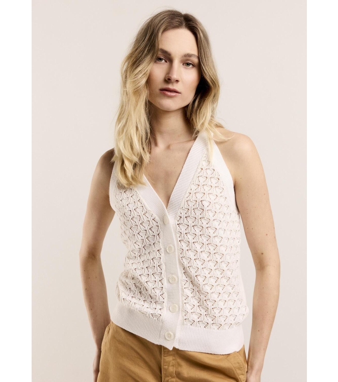 Summum Woman Crochet top high twisted cotton knit 115 Off White