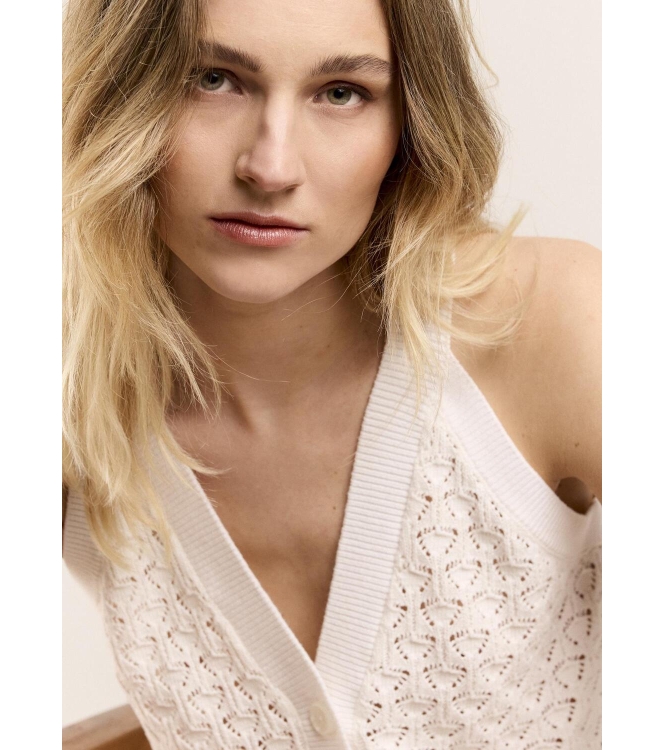 Summum Woman Crochet top high twisted cotton knit 115 Off White
