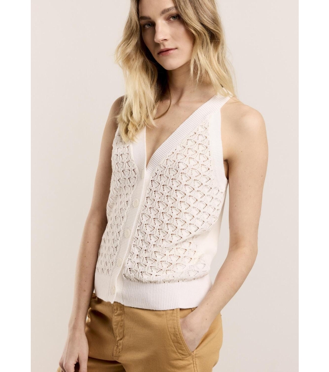 Summum Woman Crochet top high twisted cotton knit 115 Off White