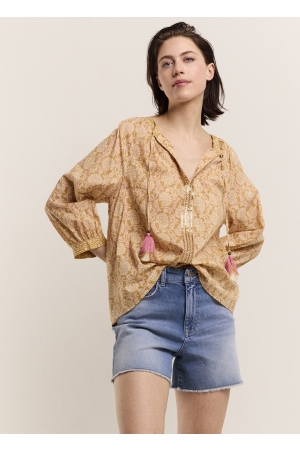 Summum Woman Top Blockprint 732 Soft camel